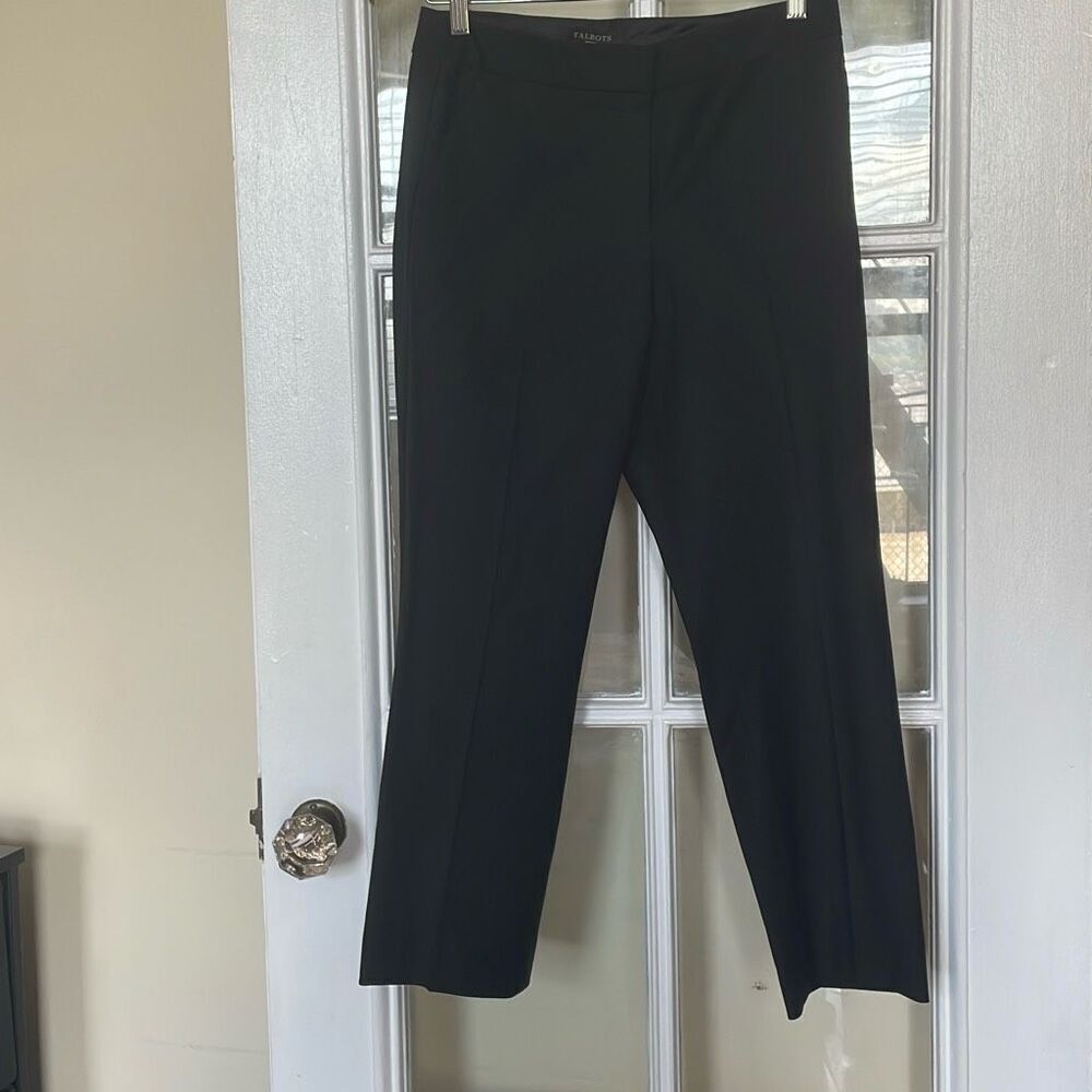 Talbots petites black pleated dress pants straight wool blend pants size 4P